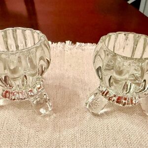 Set Of 2 Vintage Jeannette Glass National pattern three-footed candle holders
